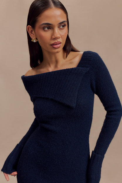 Mini-robe en tricot asymétrique Stephanie - Bleu marine foncé