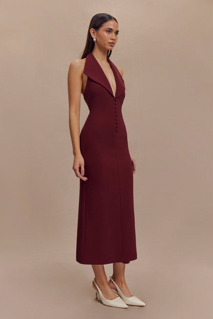 Robe midi en crêpe à col halter Annita - Merlot