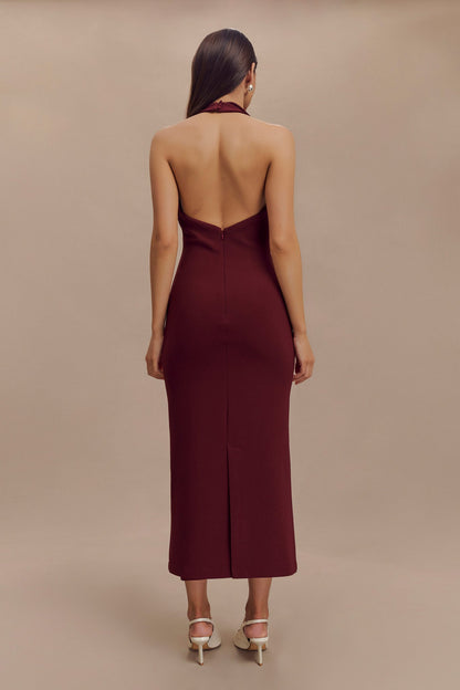 Robe midi en crêpe à col halter Annita - Merlot