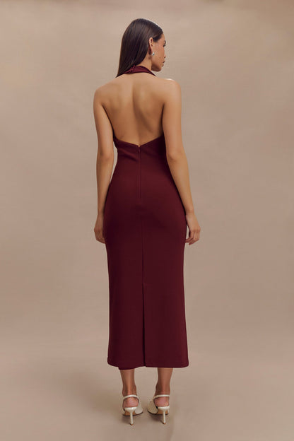 Robe midi en crêpe à col halter Annita - Merlot
