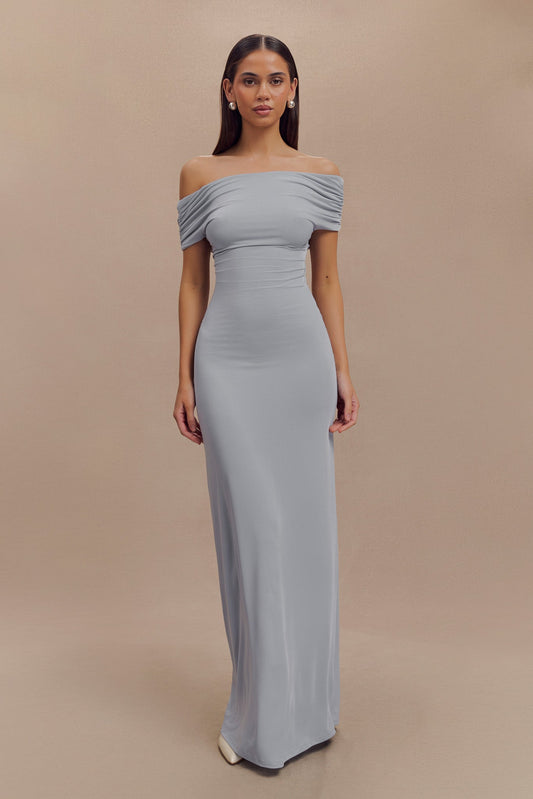 Robe Maxi Évasée et Décolletée Imogen - Bleu Cendré