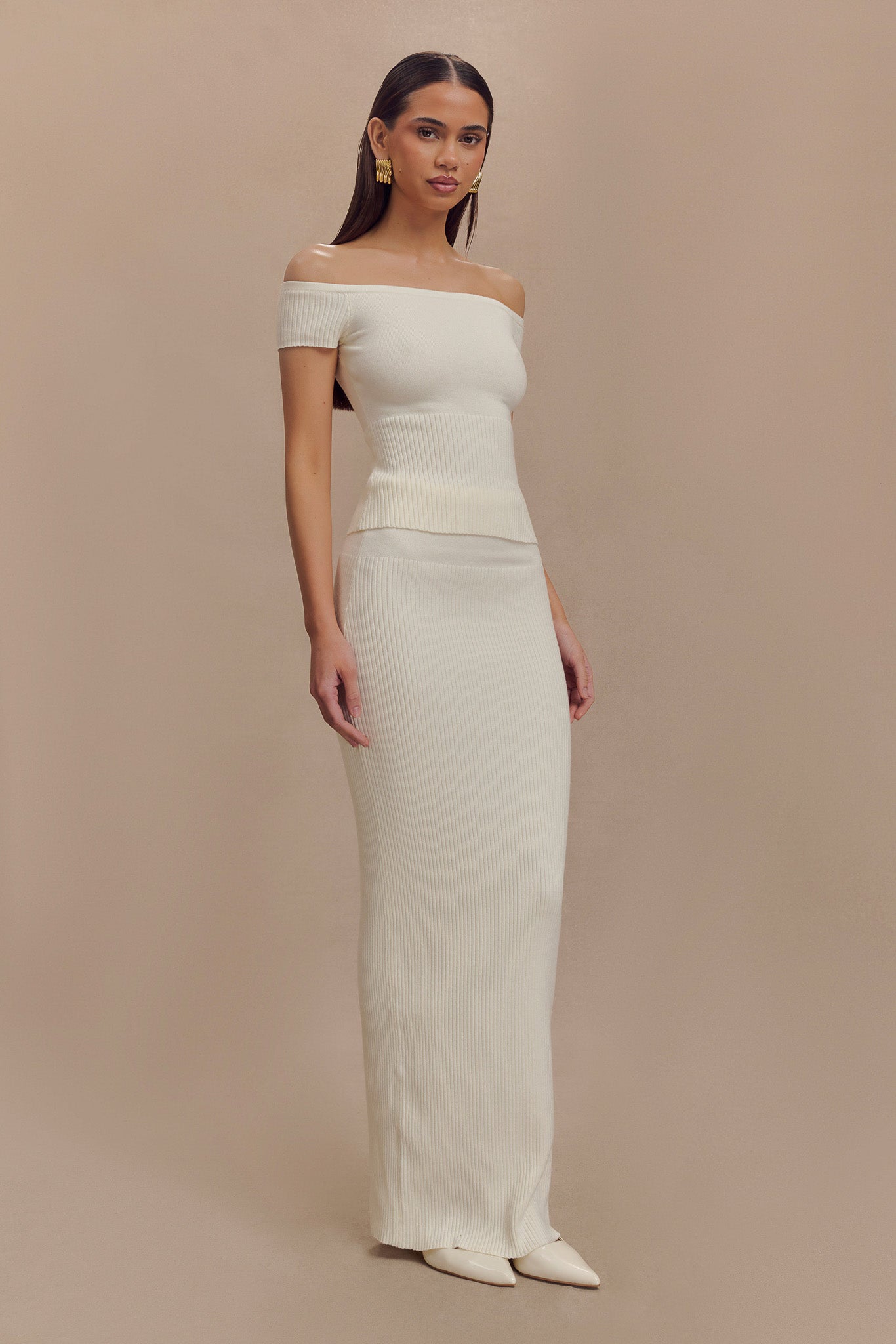 Jupe Maxi Tricot à Faille Mathilde - Ivoire