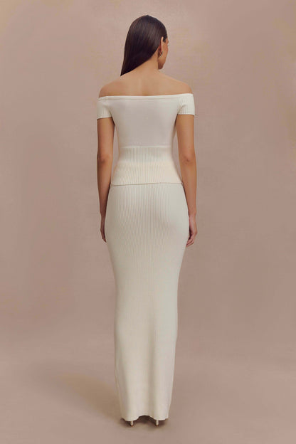 Jupe Maxi Tricot à Faille Mathilde - Ivoire