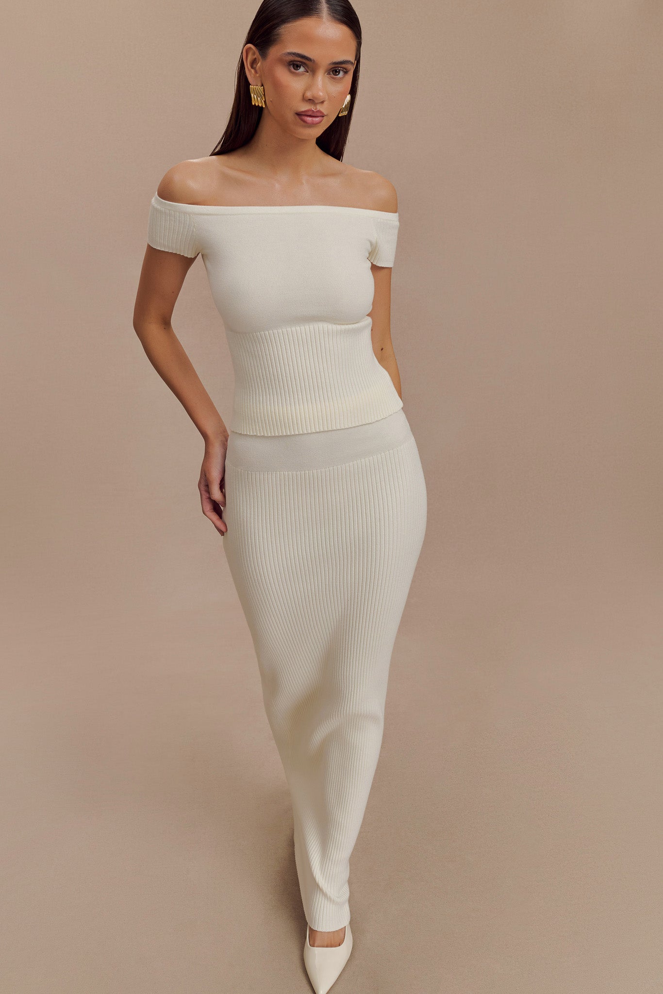 Jupe Maxi Tricot à Faille Mathilde - Ivoire