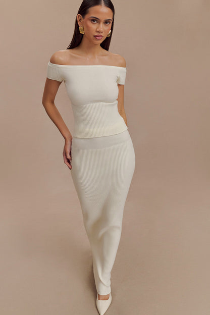 Jupe Maxi Tricot à Faille Mathilde - Ivoire