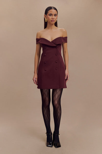 Mini-robe tailleur à épaules dénudées Noelle - Brun-rouge