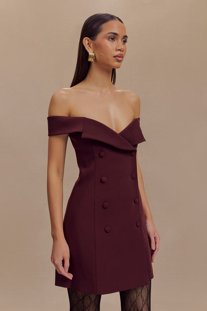 Mini-robe tailleur à épaules dénudées Noelle - Brun-rouge
