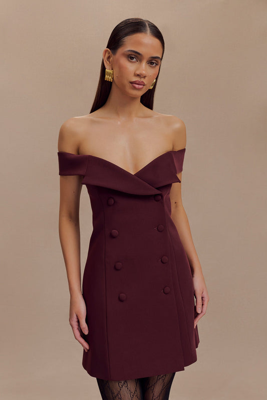 Mini-robe tailleur à épaules dénudées Noelle - Brun-rouge