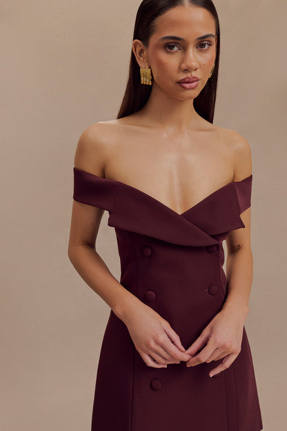 Mini-robe tailleur à épaules dénudées Noelle - Brun-rouge