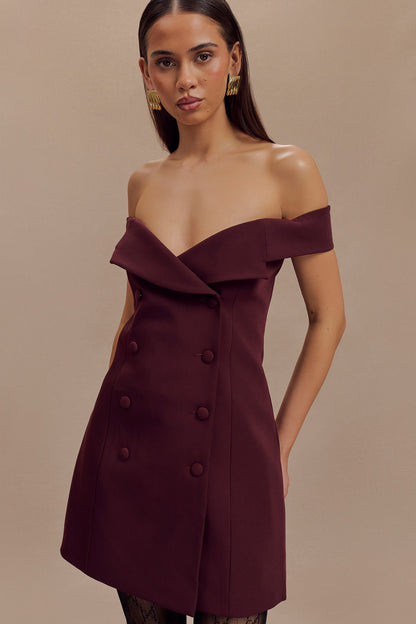Mini-robe tailleur à épaules dénudées Noelle - Brun-rouge