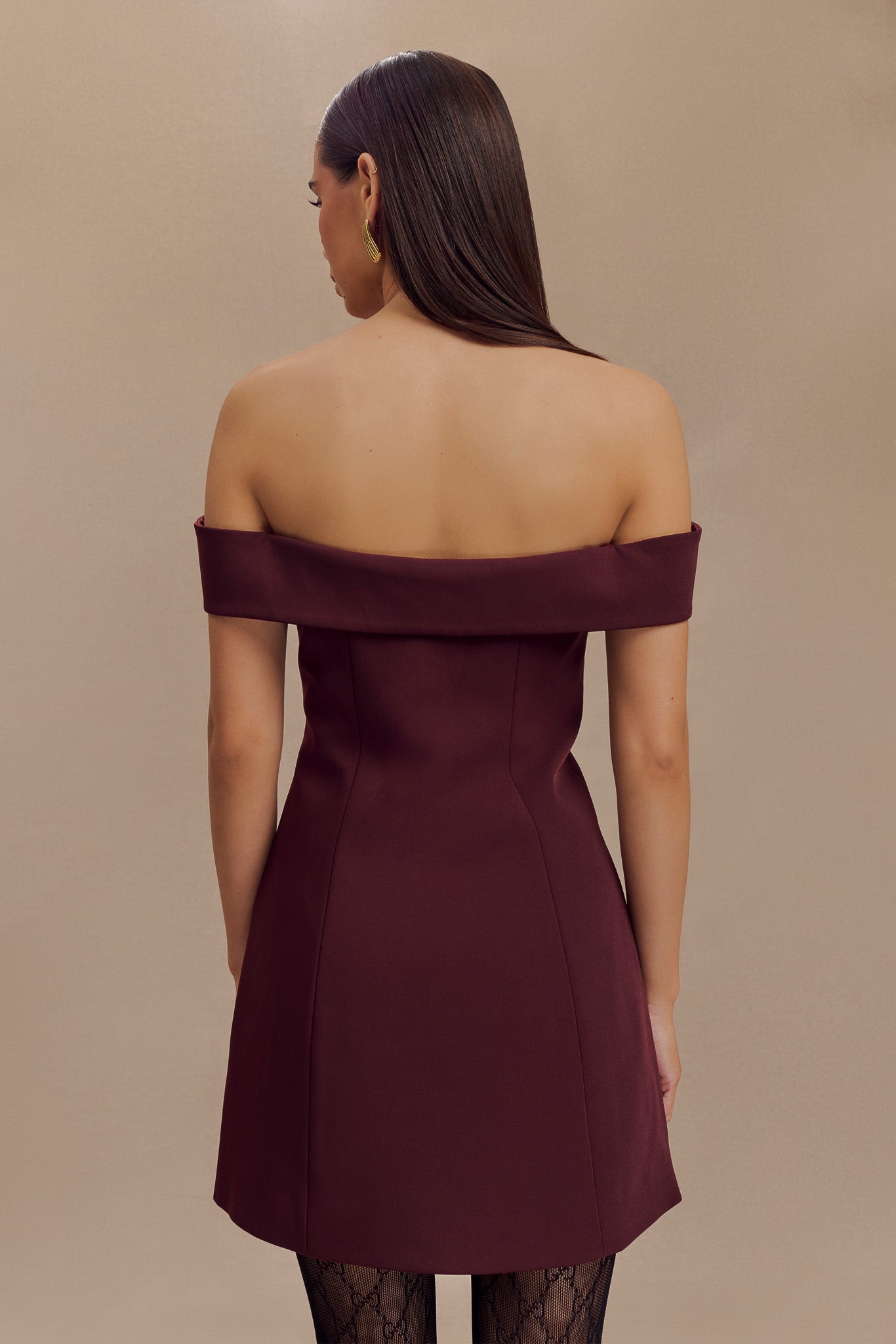 Mini-robe tailleur à épaules dénudées Noelle - Brun-rouge