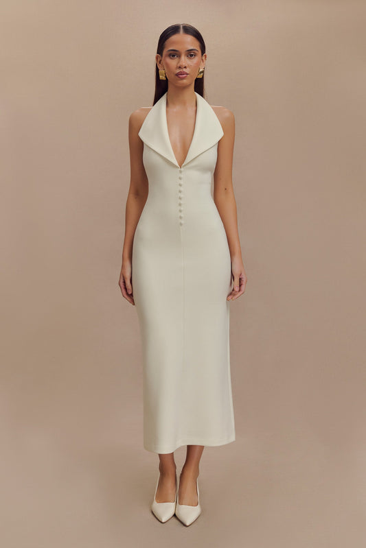Robe midi en crêpe à col halter Annita - Ivoire