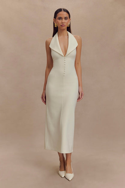 Robe midi en crêpe à col halter Annita - Ivoire
