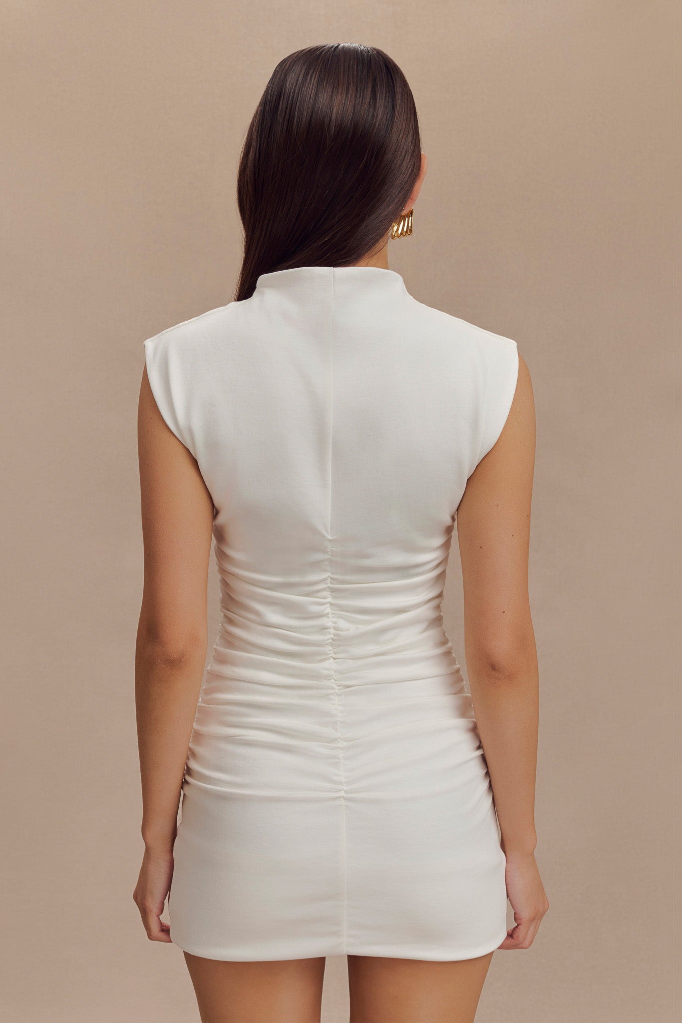 Robe mini sans manches à col montant Elliot - Blanc