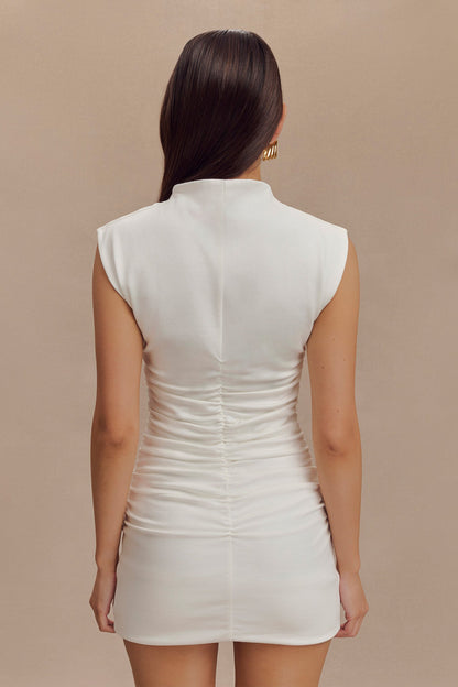 Robe mini sans manches à col montant Elliot - Blanc