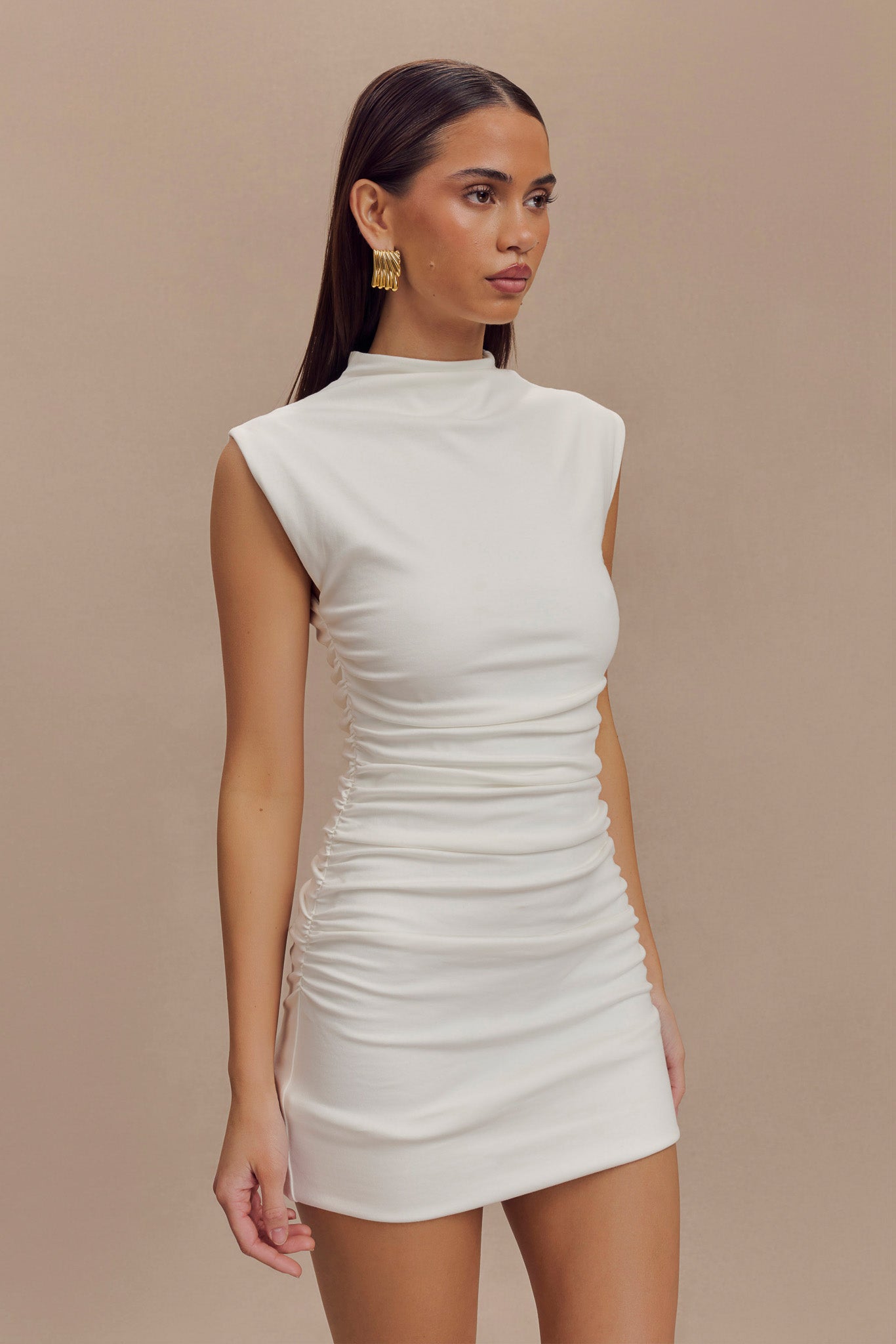 Robe mini sans manches à col montant Elliot - Blanc