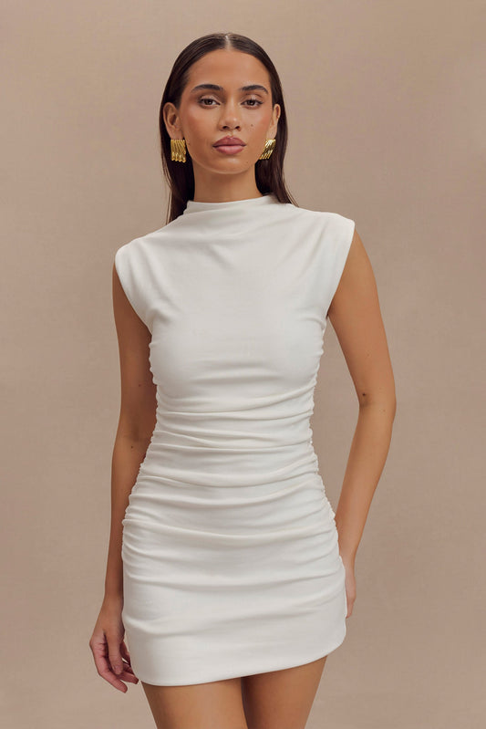 Robe mini sans manches à col montant Elliot - Blanc