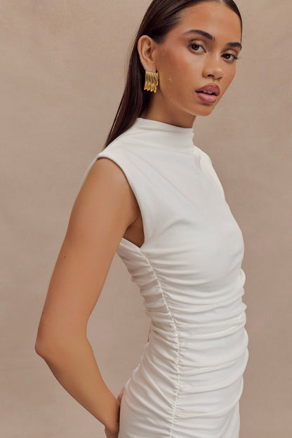 Robe mini sans manches à col montant Elliot - Blanc
