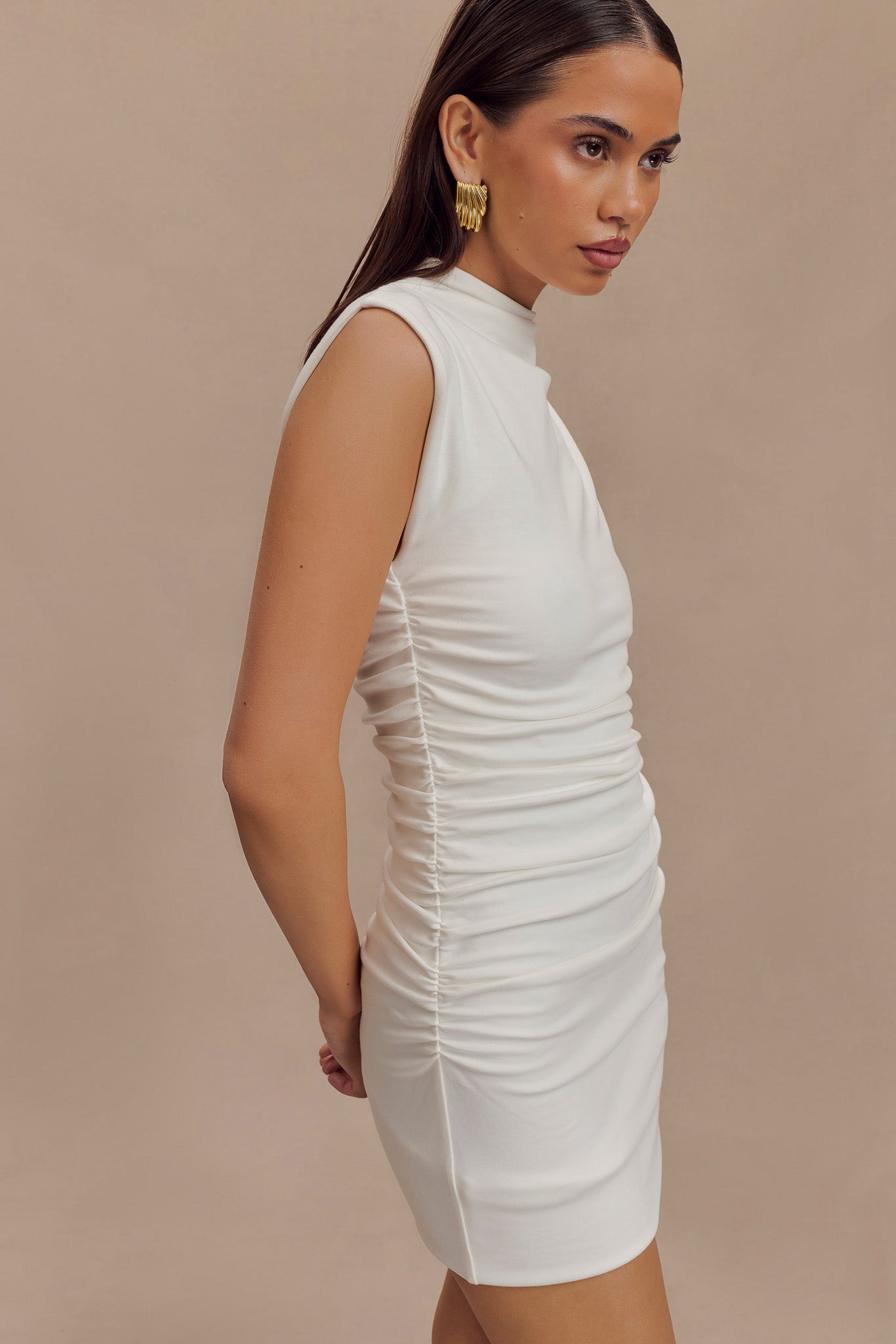 Robe mini sans manches à col montant Elliot - Blanc