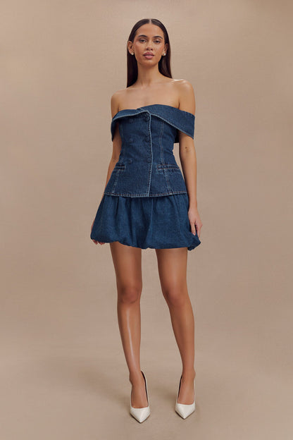Top en jean à épaules dénudées Krista - Bleu foncé