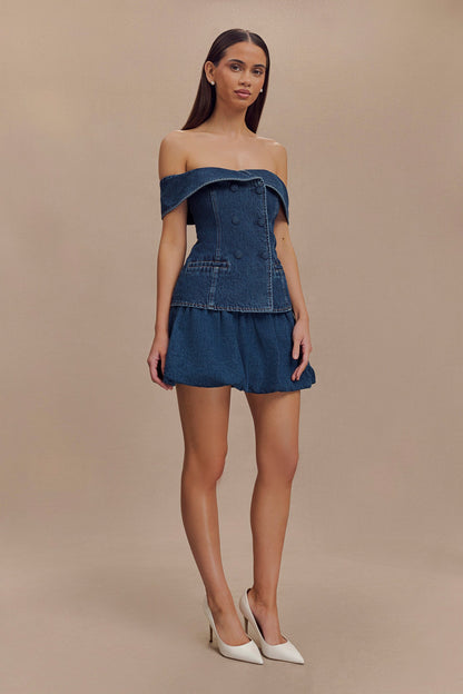 Top en jean à épaules dénudées Krista - Bleu foncé