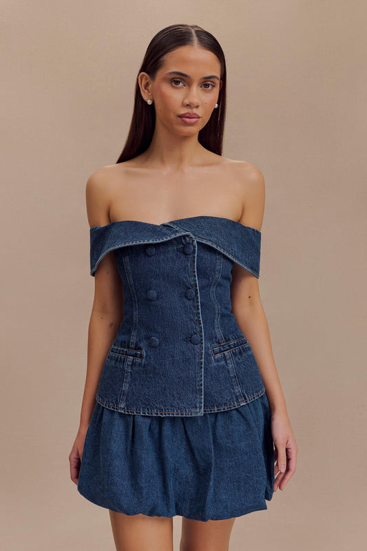 Top en jean à épaules dénudées Krista - Bleu foncé