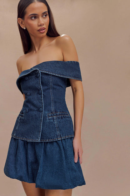 Top en jean à épaules dénudées Krista - Bleu foncé