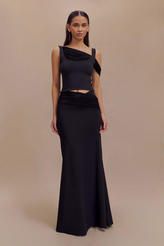 Jupe Maxi Jules en Nylon et Maille Recyclées - Noir