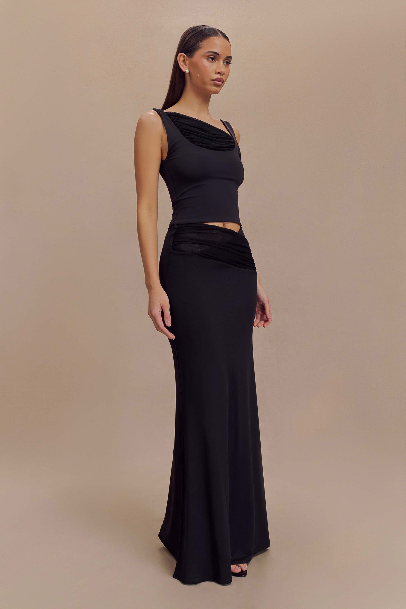 Jupe Maxi Jules en Nylon et Maille Recyclées - Noir
