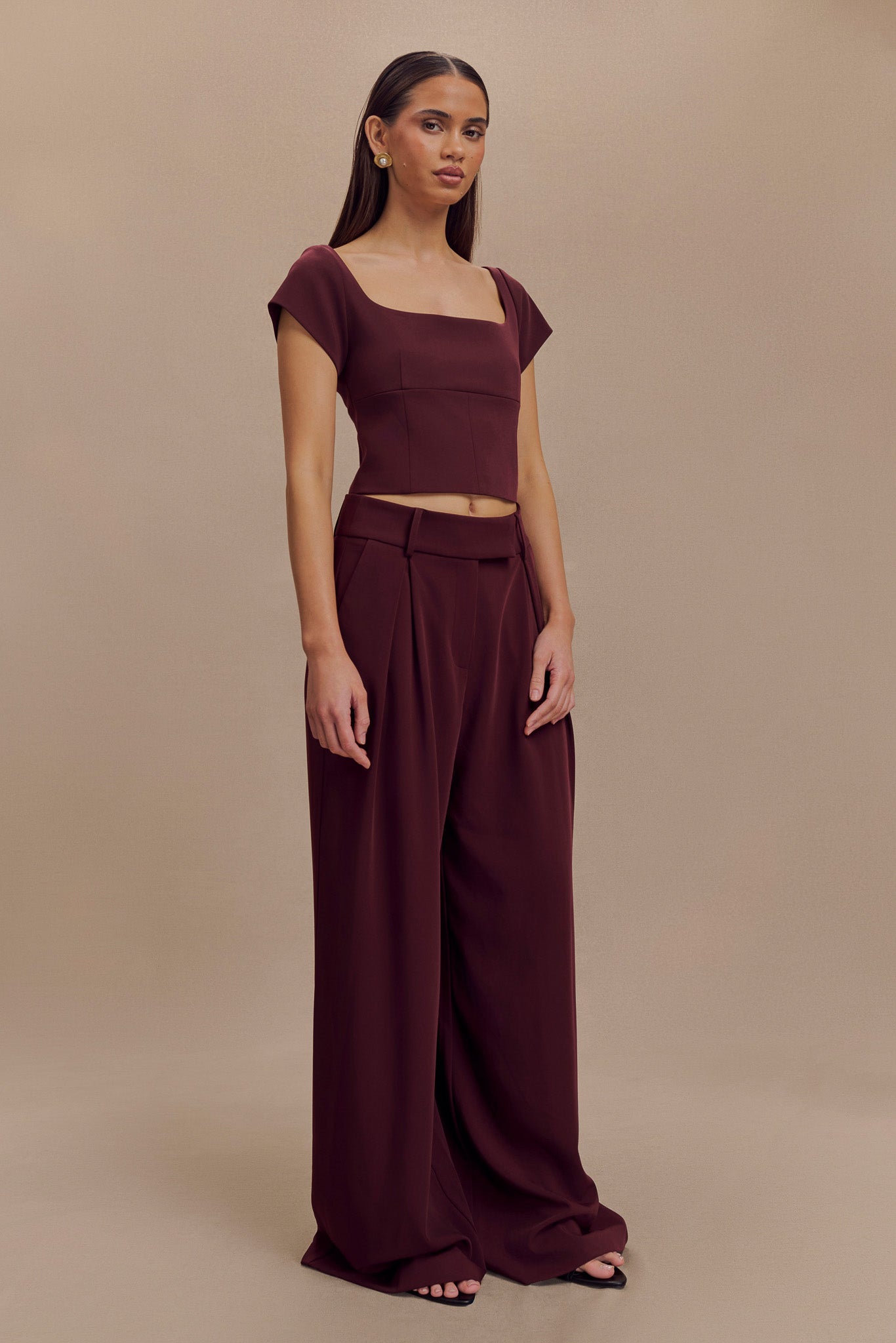 Top tailleur à manches courtes et longueur allongée Ellis - Brun-rouge