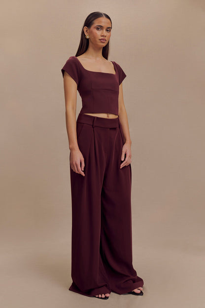 Top tailleur à manches courtes et longueur allongée Ellis - Brun-rouge