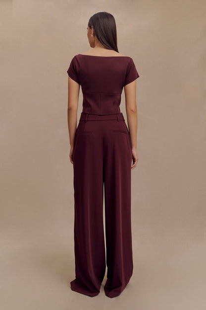 Top tailleur à manches courtes et longueur allongée Ellis - Brun-rouge