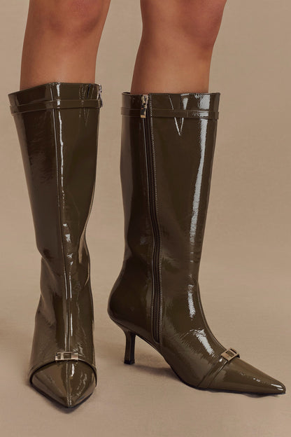 Botte à boucle en simili cuir verni Astra - Khaki