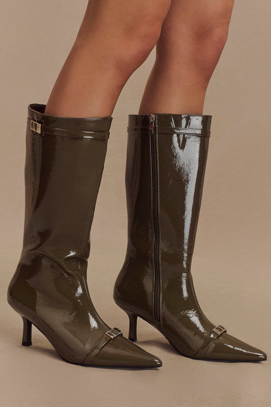 Botte à boucle en simili cuir verni Astra - Khaki