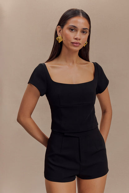 Top tailleur Ellis à manches courtes et longueur allongée - Noir