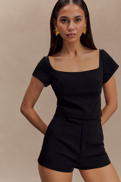 Top tailleur Ellis à manches courtes et longueur allongée - Noir