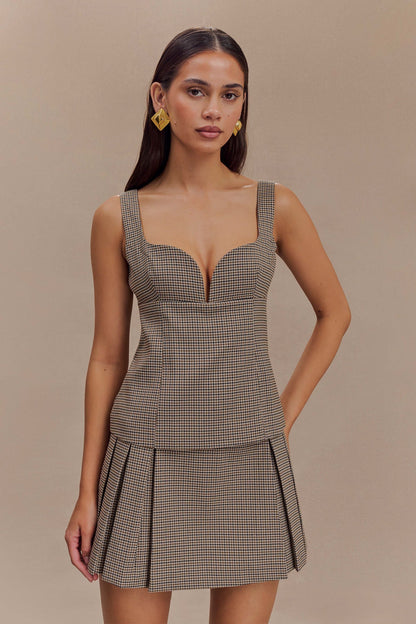 Jupe mini plissée avec boucle Angie - carreaux beige