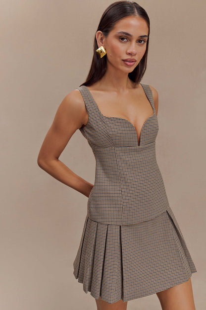 Jupe mini plissée avec boucle Angie - carreaux beige