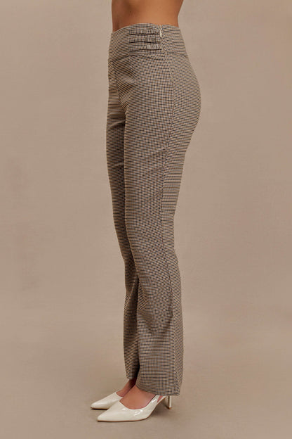 Pantalon droit à taille mi-hauteur avec boucle et imprimé à carreaux beige - Sweeney