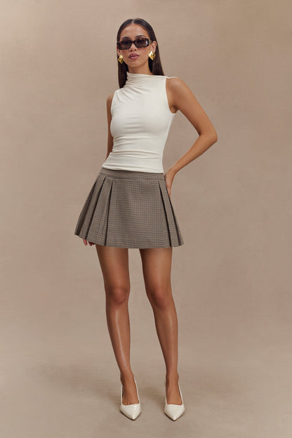 Jupe mini plissée avec boucle Angie - carreaux beige