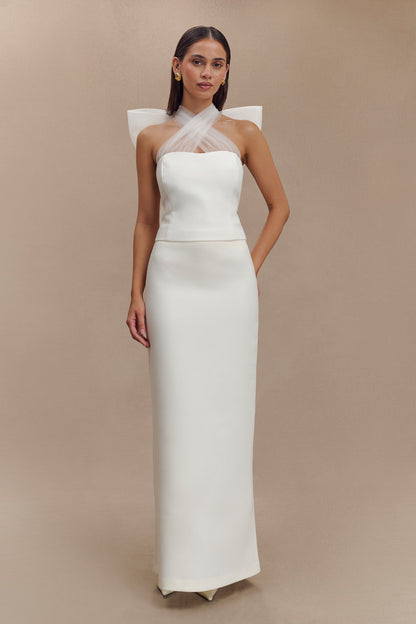 Top Maryam en tulle avec nœud - Blanc