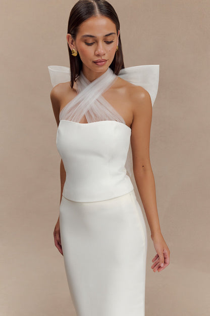 Top Maryam en tulle avec nœud - Blanc