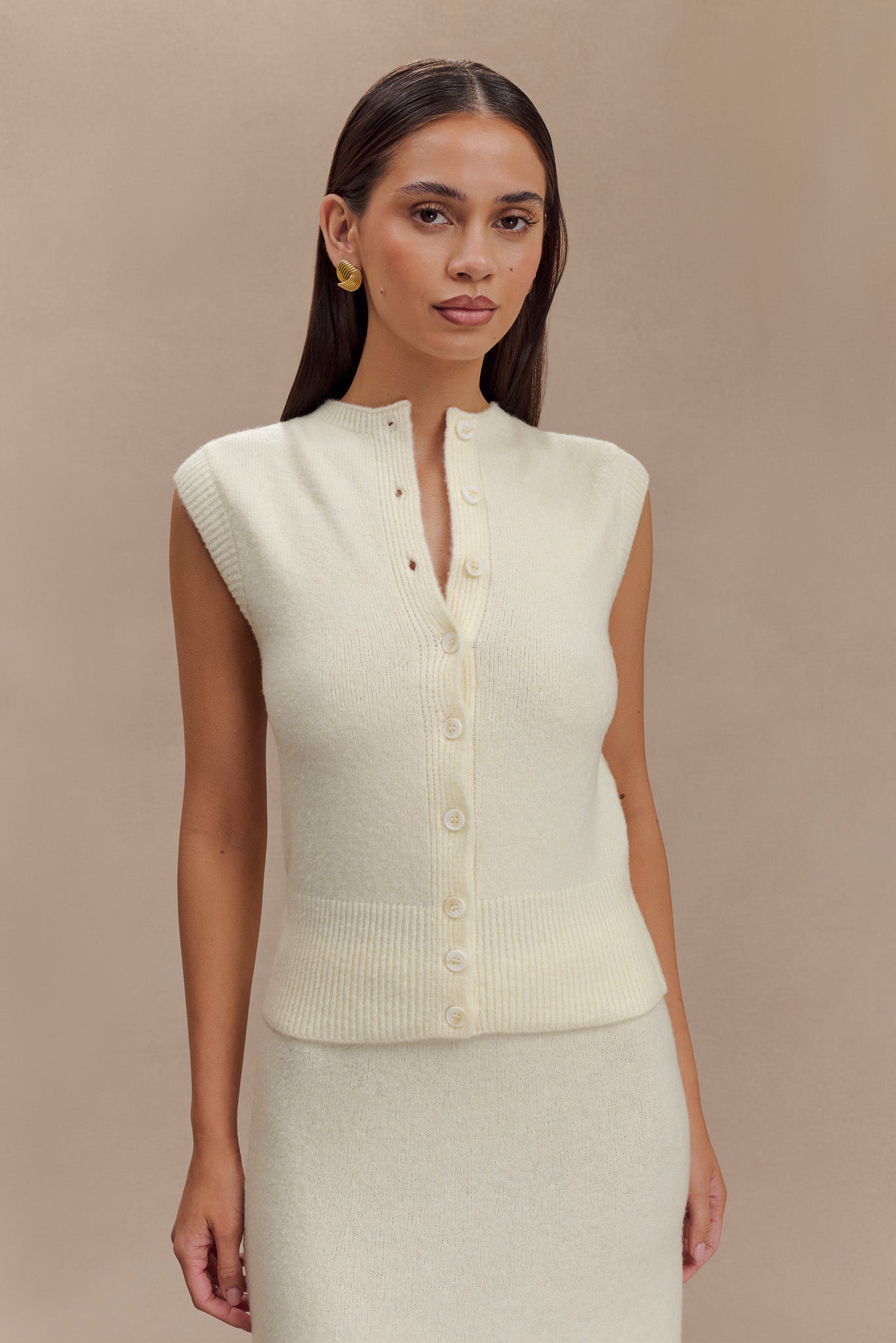 Gilet en tricot sans manches Dionne - Marbré Ivoire