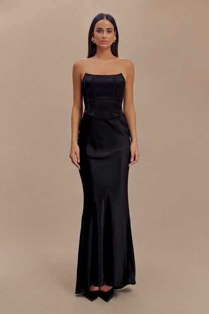 Robe Maxi Satin Sans Bretelles Harlow - Noir