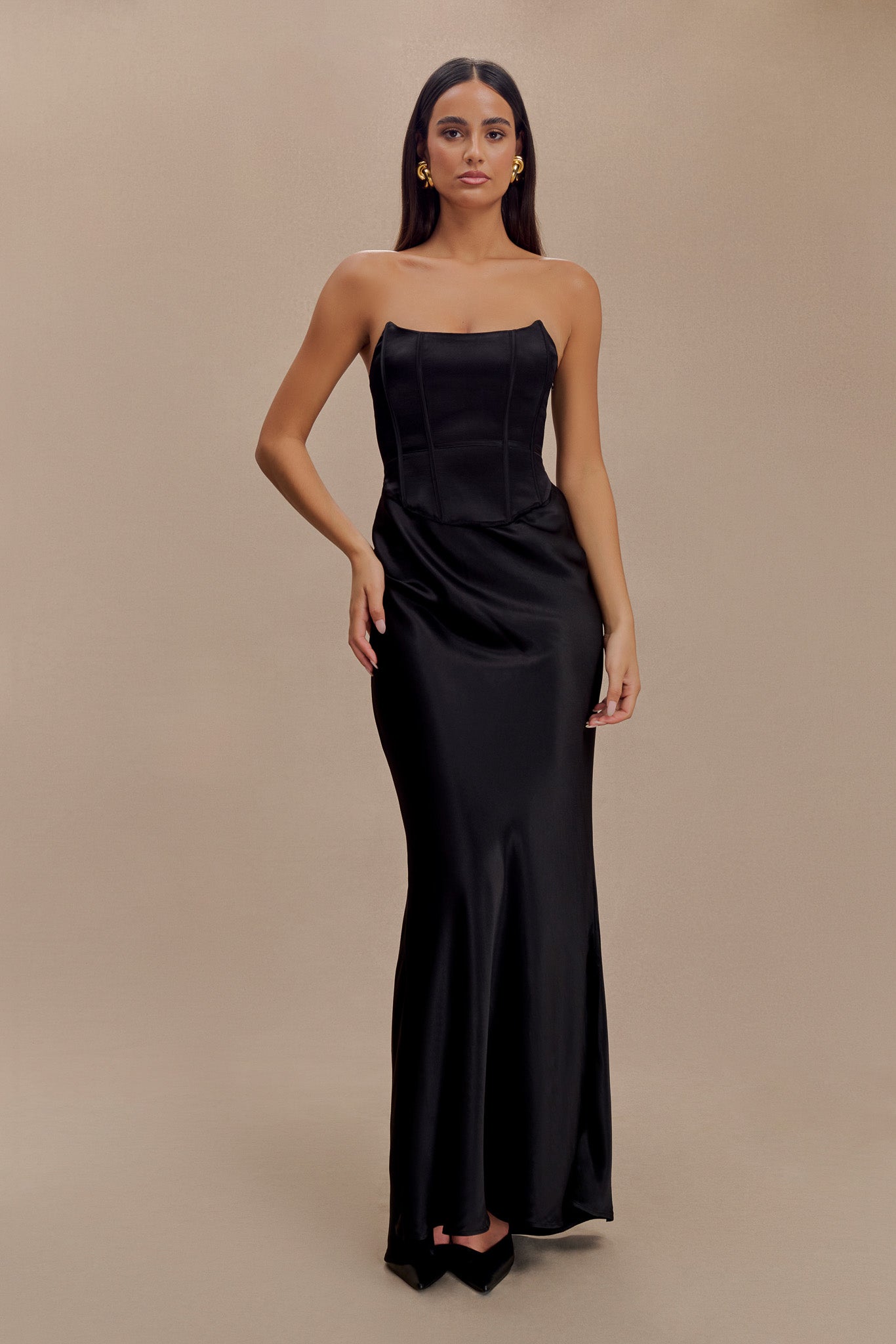 Robe Maxi Satin Sans Bretelles Harlow - Noir