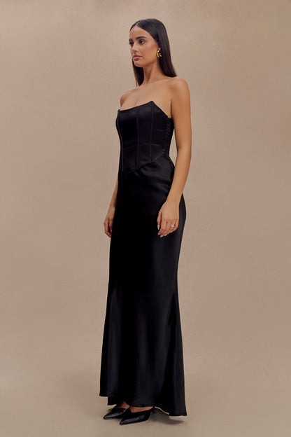 Robe Maxi Satin Sans Bretelles Harlow - Noir