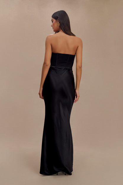 Robe Maxi Satin Sans Bretelles Harlow - Noir