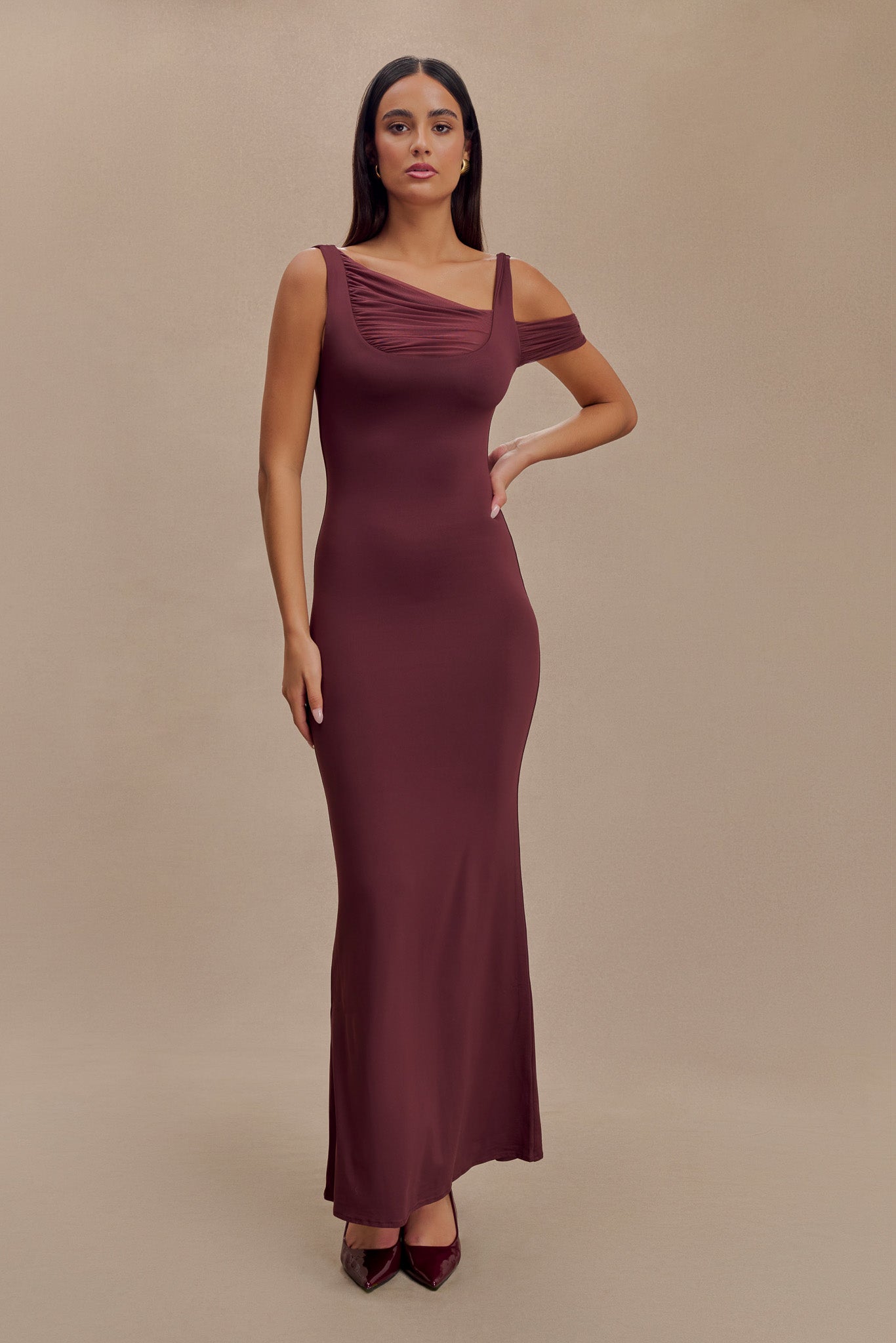Robe maxi sans manches Janette en nylon et maille recyclés - Marron-rouge