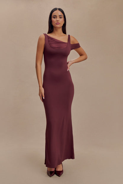 Robe maxi sans manches Janette en nylon et maille recyclés - Marron-rouge