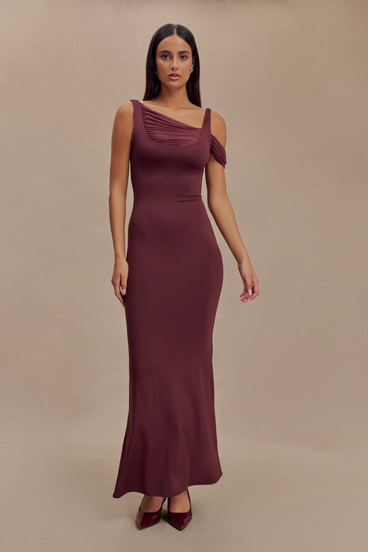 Robe maxi sans manches Janette en nylon et maille recyclés - Marron-rouge